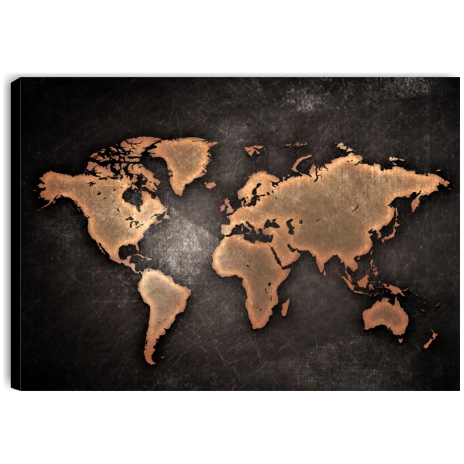 quadro mappamondo su tela grande nero marrone in stile vintage industriale