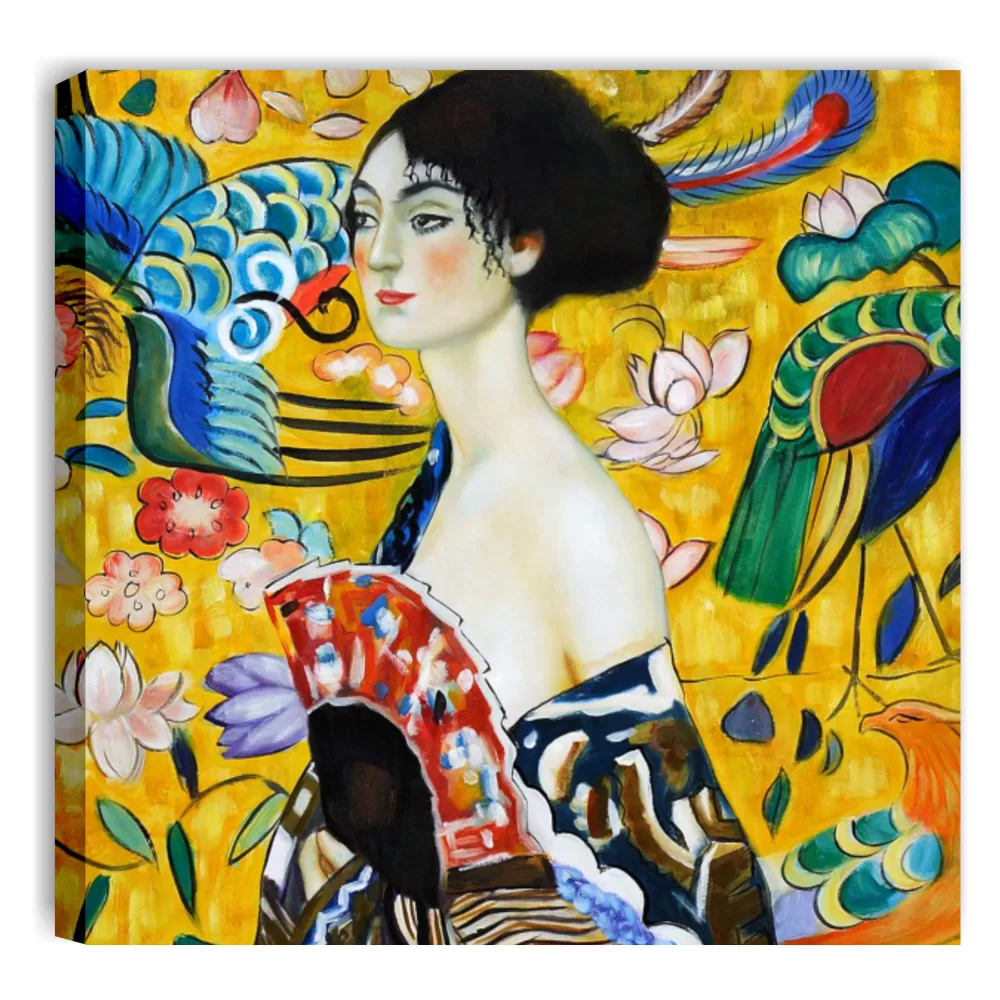 riproduzione stampa su tela klimt donna con ventaglio quadro moderno per soggiorno ufficio salotto